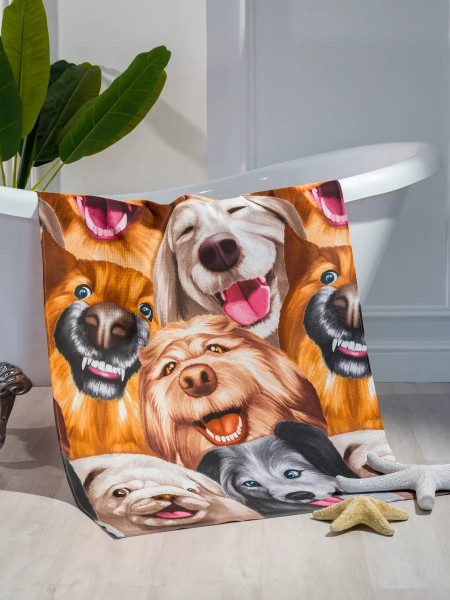 Полотенце вафельное банное "Песики р.75*150